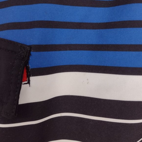 Quiksilver Cargo Side Pocket Red Black Blue & White Striped Surf Board Shorts - Picture 7 of 8